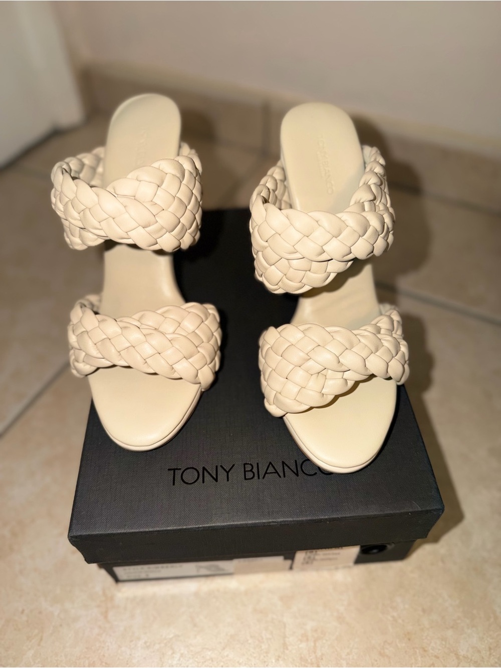 Tony Bianco Cream Braided Double-Strap Heeled Sandals